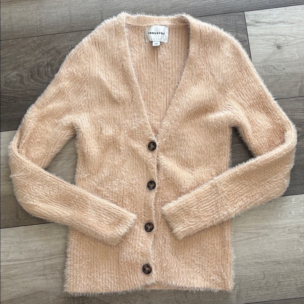 Industry Republic Clothing Cozy Faux Fur Fuzzy Knit Button Front Ribbed Cardigan - Picture 2 of 11
